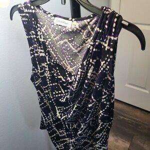 Calvin Klein Small Purple/Black/White Cowl Neckline Blouse